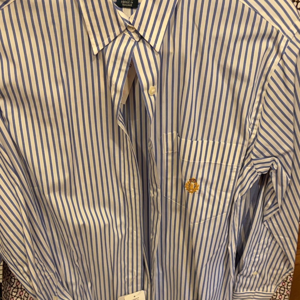Blue and White Striped ladies Shirt size 4